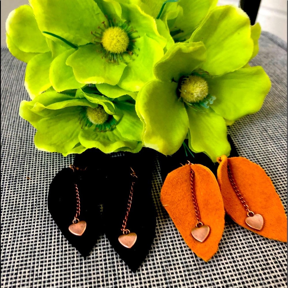 🎃 Deer Hide & Copper Earrings❤️Handmade